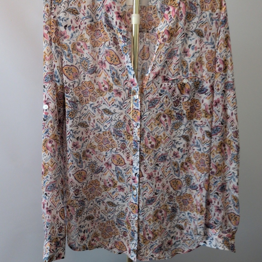 KUT from the Kloth Blouse Womens 2XL Multicolor Paisley Roll Tab V-Neck Top